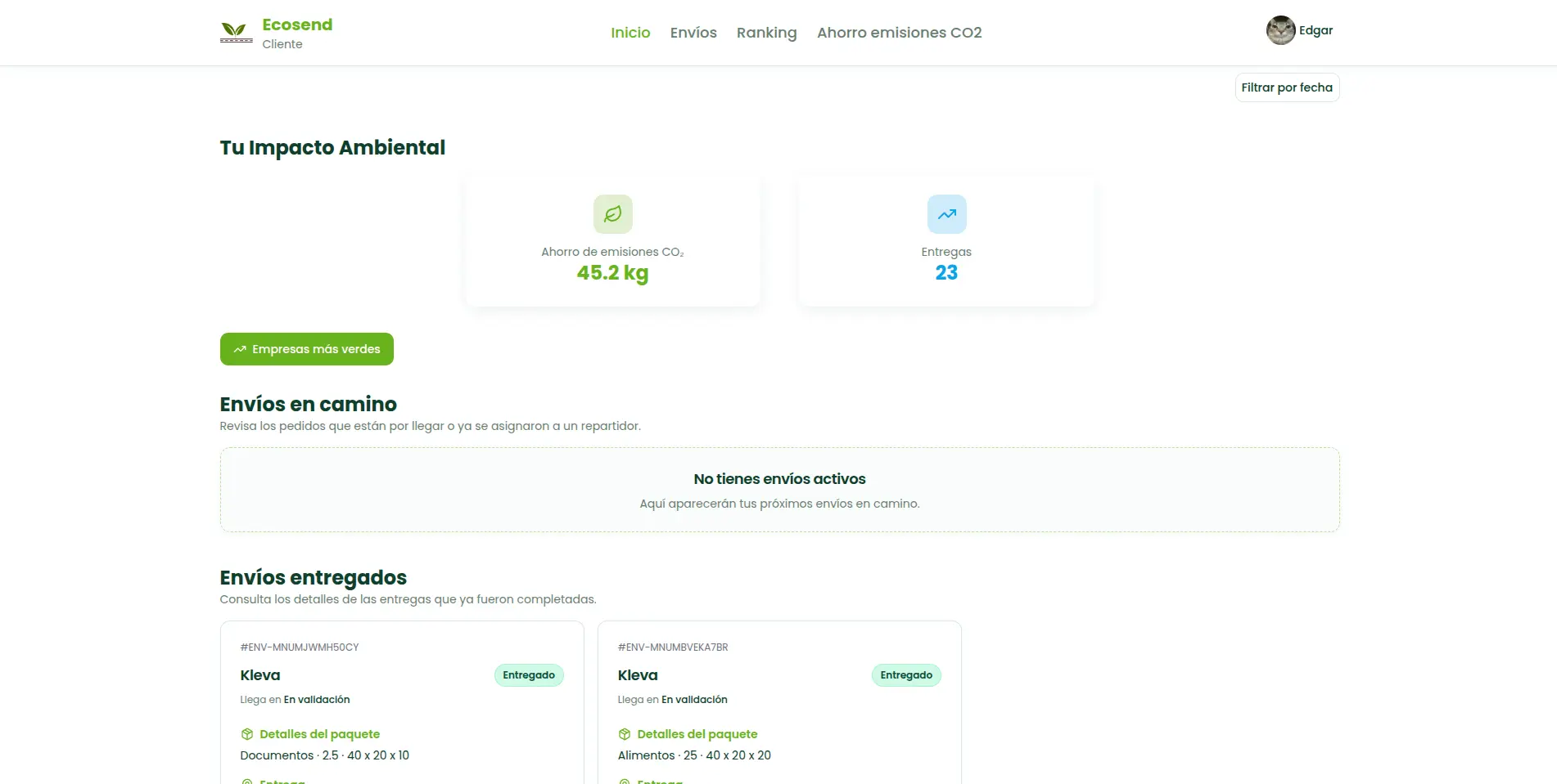 EcoSend application screenshot