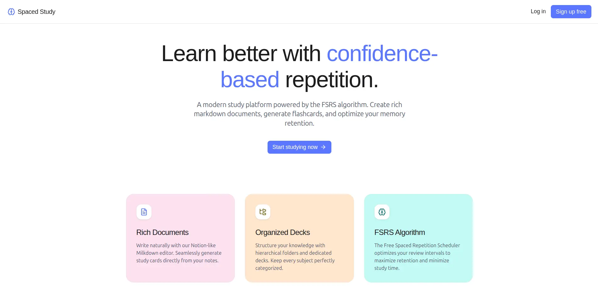 Spaced Study application screenshot